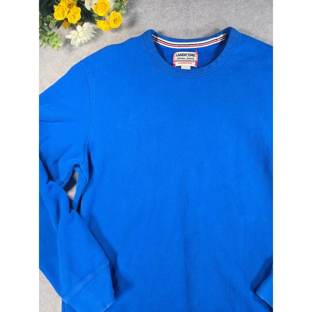 Lands End Serious Sweats Mens Medium Blue Crewneck Fleece Sweatshirt Cozy